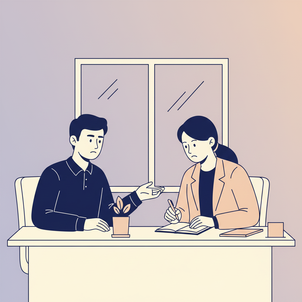 진정해 플랫폼에서 변호사와 상담하는 의뢰인 일러스트
