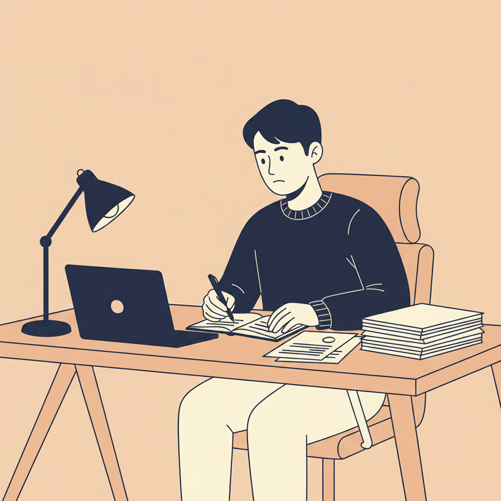 의뢰서를 정리하며 사건을 검토 의뢰하는 직장인 일러스트