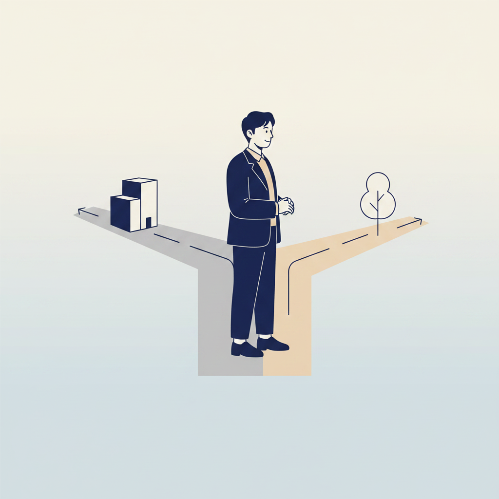 회색 영역에서 망설이는 직장인 일러스트