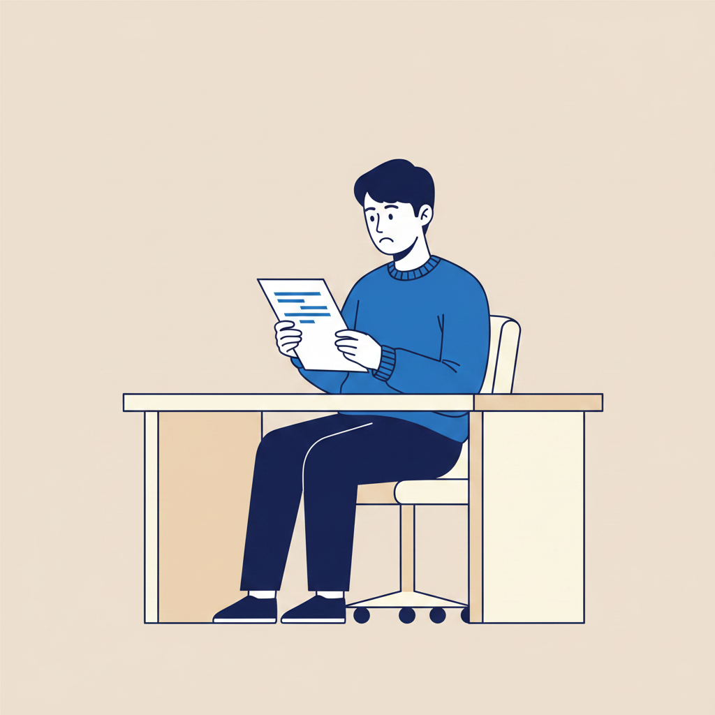 해고 통지서를 받아 든 수습 근로자가 조건을 점검하는 모습