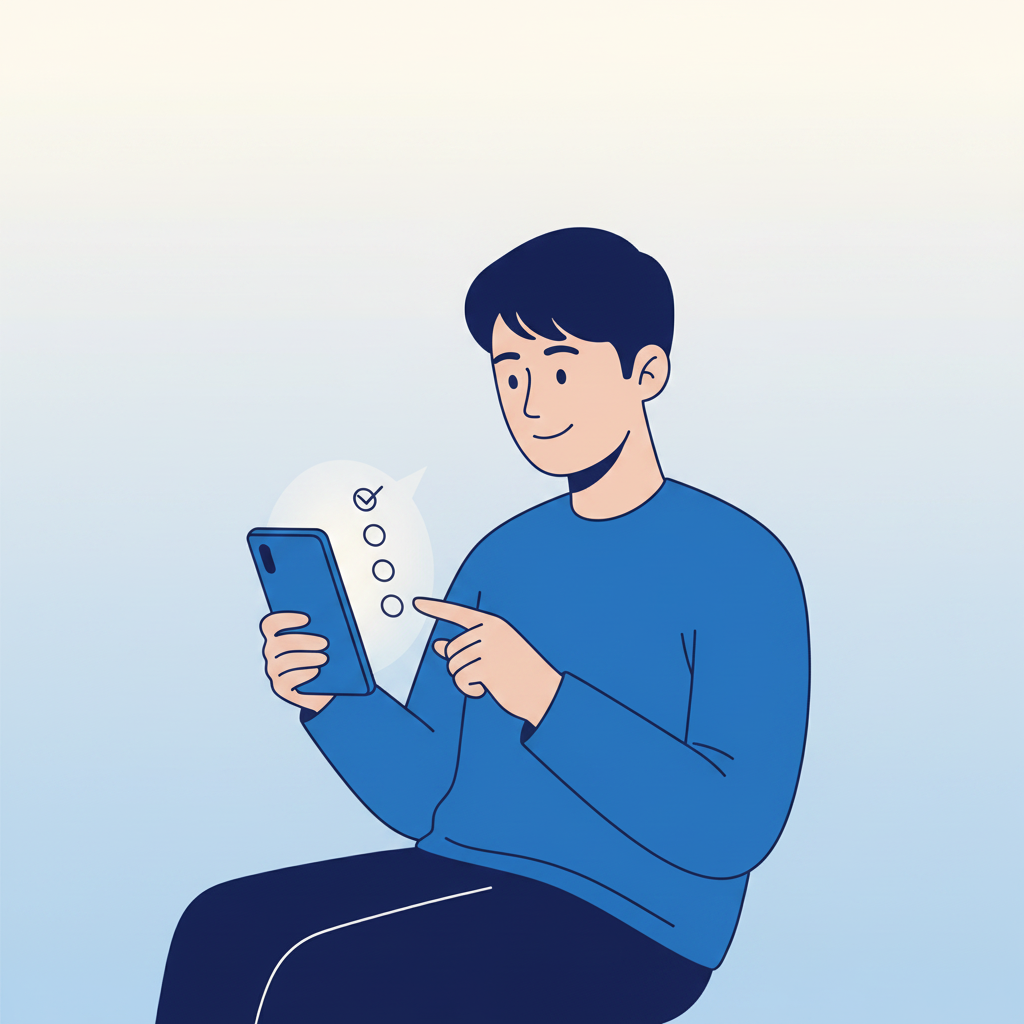 메시지 화면을 보며 네 가지 처벌 조건을 점검하는 직장인