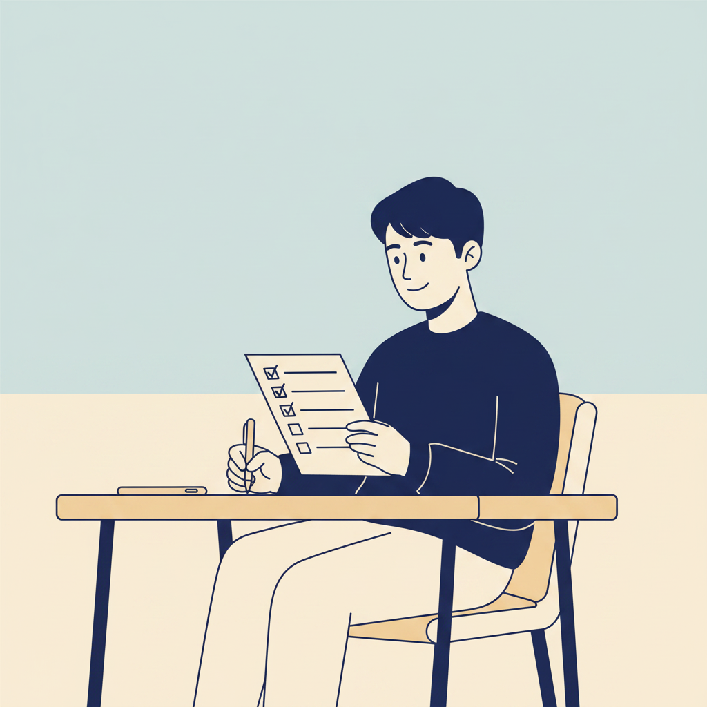 5문항 자가진단 체크리스트를 점검하는 직장인