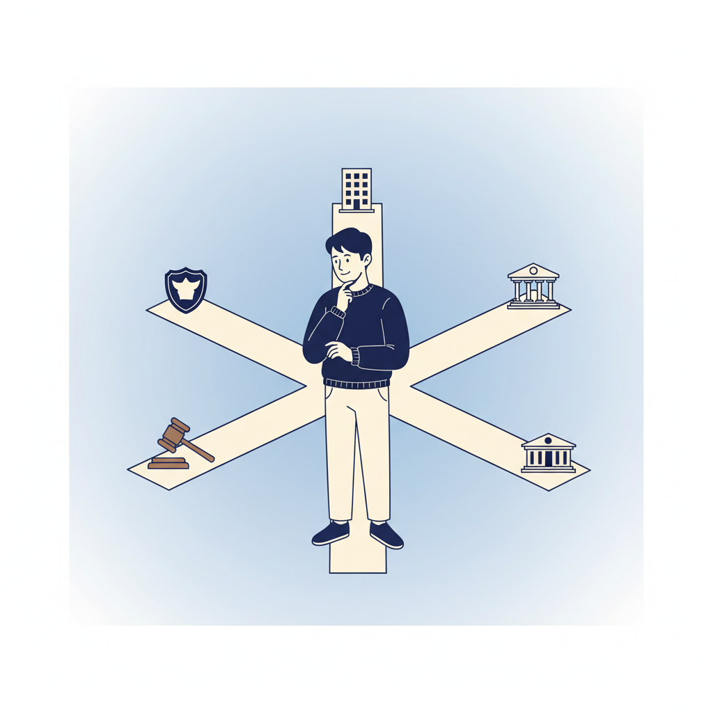 형사·사내·행정·민사 4트랙 대응 절차 일러스트