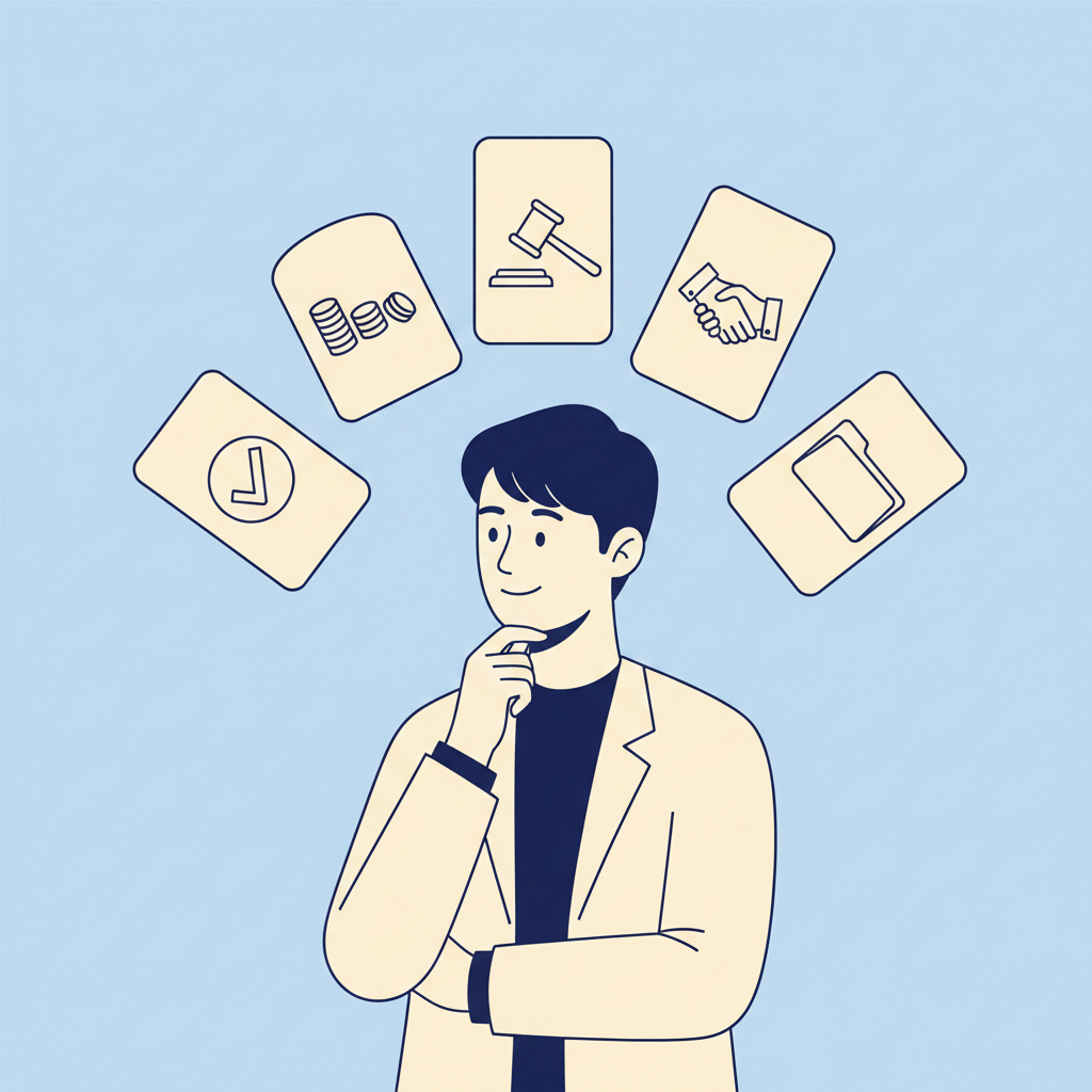 시정명령·과태료·형사 송치·권고·종결 5가지 결정 일러스트