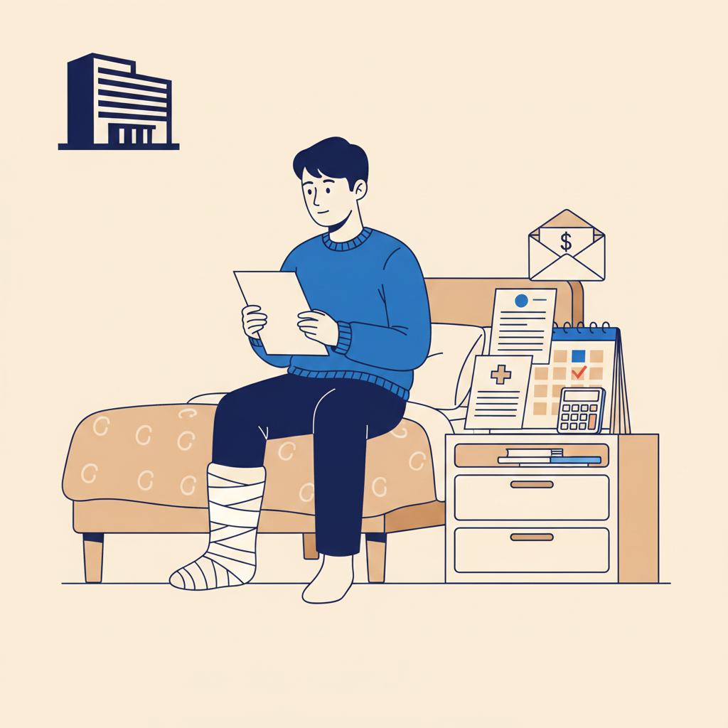 산재 치료 중 휴업급여를 청구하는 직장인 일러스트