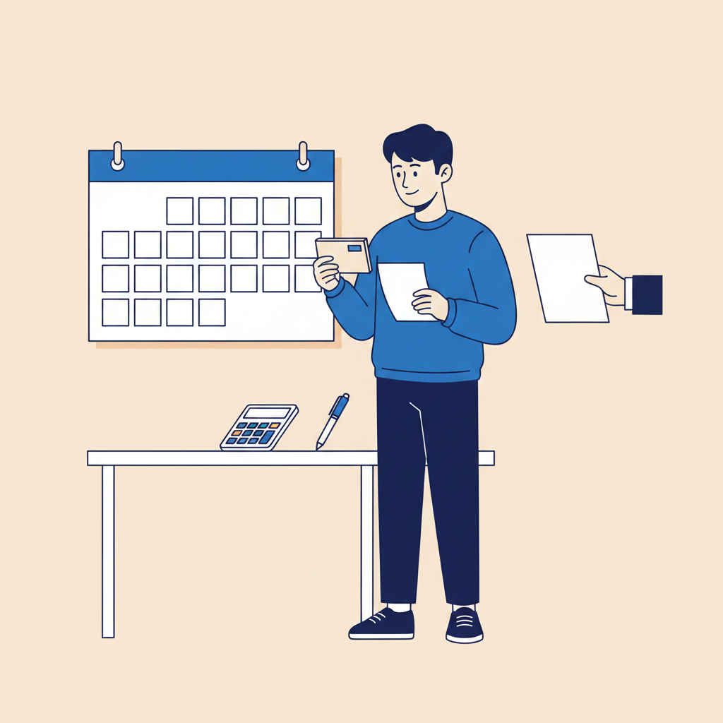 휴업급여 신청부터 입금까지의 흐름을 보여주는 일러스트